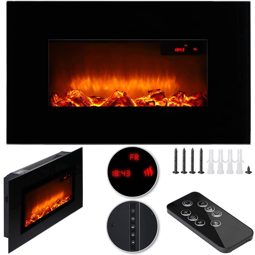 Monzana Caminetto a Parete Camino Elettrico Display Head Up 900W / 1800W Termostato Telecomando Timer Regolabile