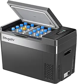 Geladeira BougeRV de 12 volts, geladeira 12 volts para carro 30 litros portátil, refrigerador compressor, congelador compressor, 12/24V DC 110~240V AC, -13.3 °C ~ 10.0 °C para caminhão RV SUV (preto)