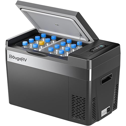 BougeRV 12 Volt Refrigerator 12V Car Fridge 30 Quart Portable Freezer Compressor Cooler Compressor Freezer, 12/24V DC 110~240V AC, -7℉~50℉ for Truck RV SUV (Black)