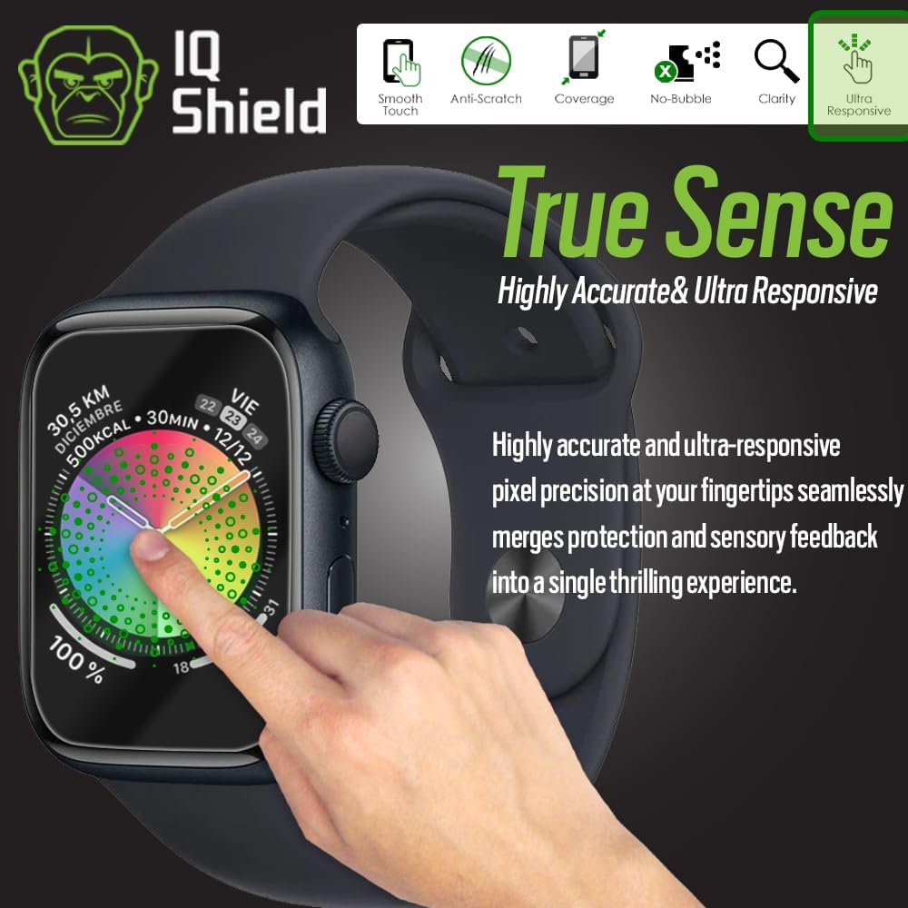 IQShield Lot de 6 films protecteurs d'écran en TPU transparent anti-bulles pour Apple Watch Series 9/8/7 (45 mm)