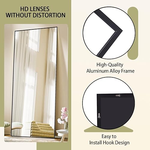 Miniatura 2 de BEAUTYPEAK Espejo de longitud completa, 71 x 28 pulgadas, para colocar de pie, colgado o apoyado contra la pared, espejo para vestidor de cuerpo