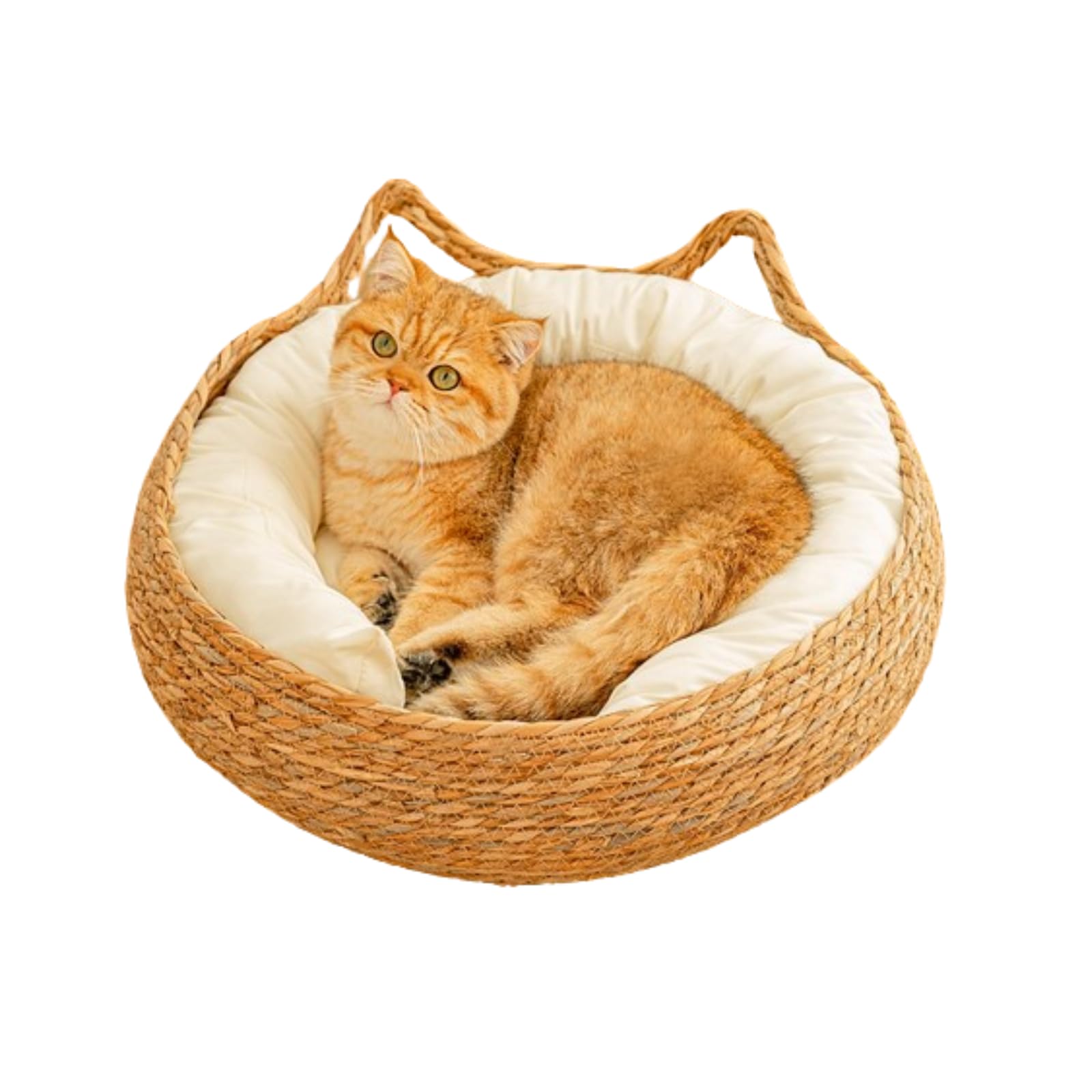 猫用ベッド クッション付き ベージュ Amazon.co.jp: 猫用ベッド かごベッド ガマ草 藤編み ラタン