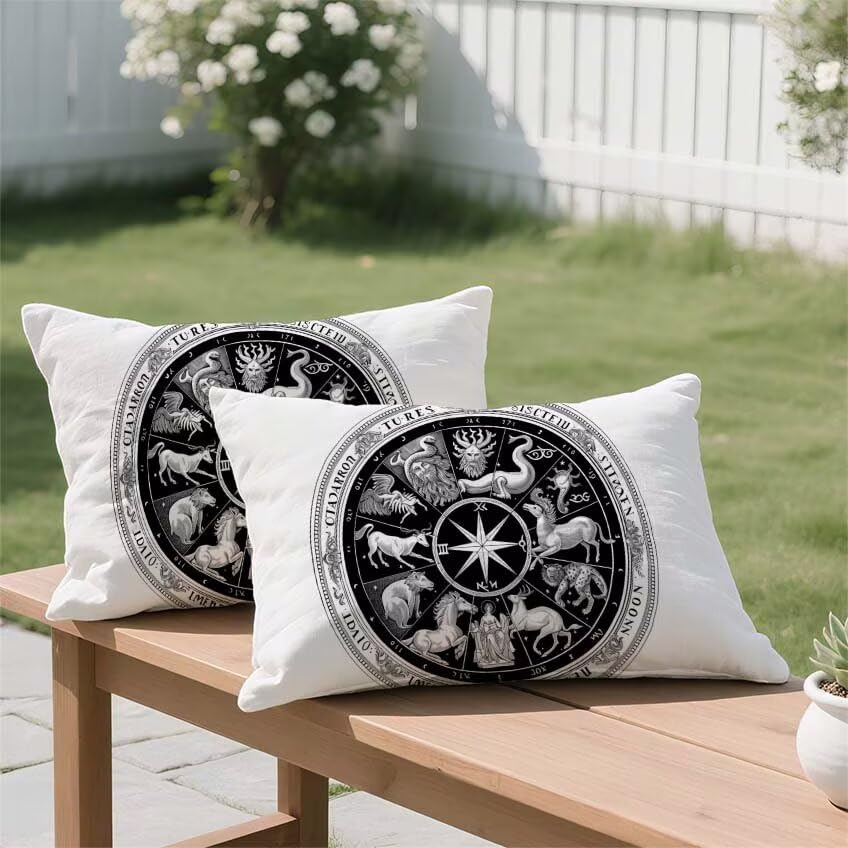 Housse de coussin 50x90cm rectangulaire constellation en lin imperméable noir et blanc - 3