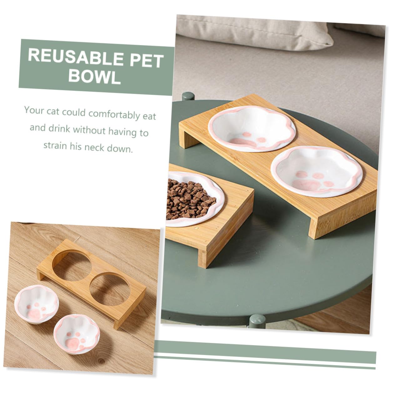 Erhöhter Katzennapf Satz mit Keramiknäpfen und Bambusständer Doppelte Haustierschüsseln für Futter und Wasser Ergonomisch für Katzen und Kleine Hunde