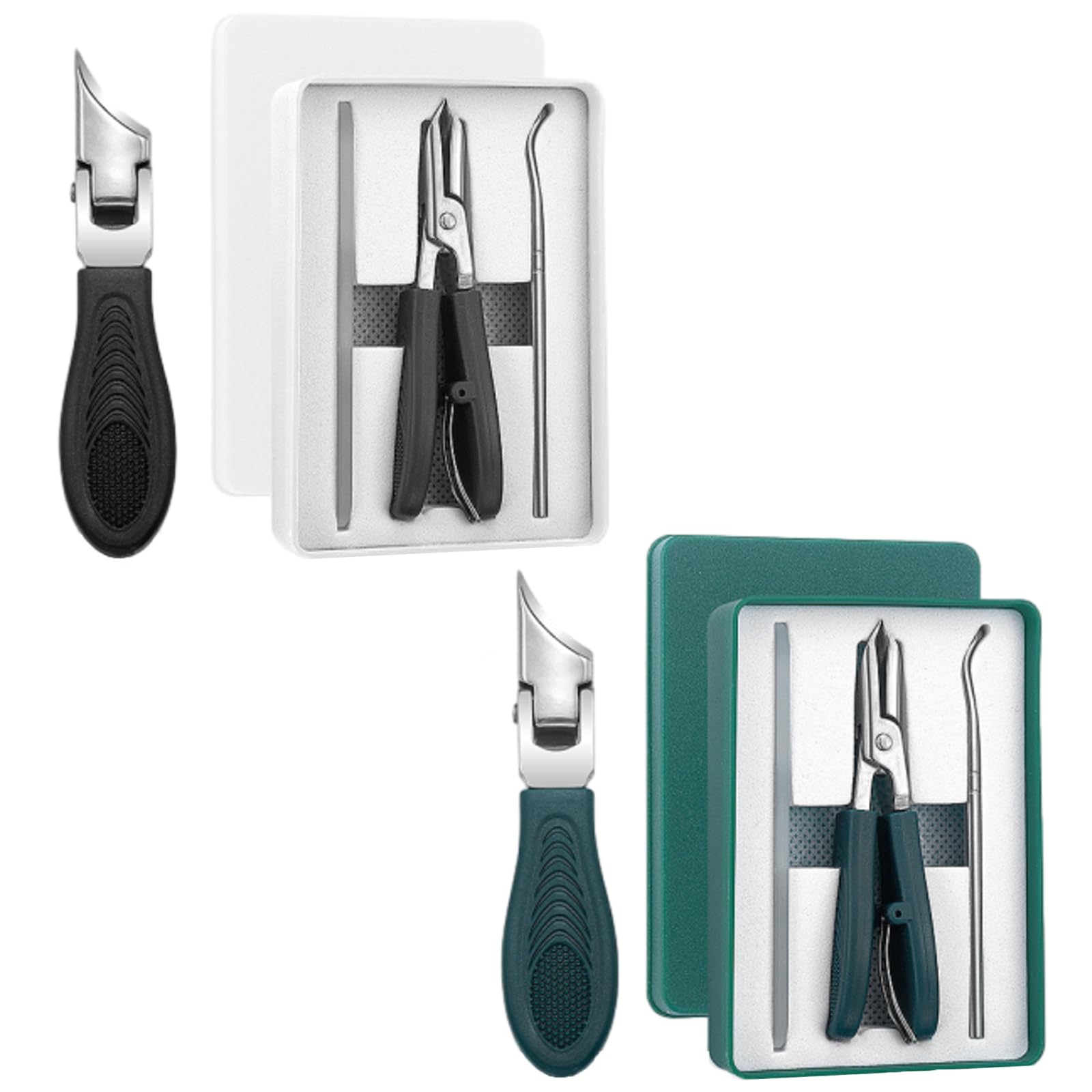 Eagle Beak Angled Nail Clippers 3-Piece Set, Wide Jaw Opening Anti-Splash Slanted Beveled Nail Clipper, Ingrown Toenail Clippers, Toe Nail Clippers for Seniors Long Handle (Green+Black)