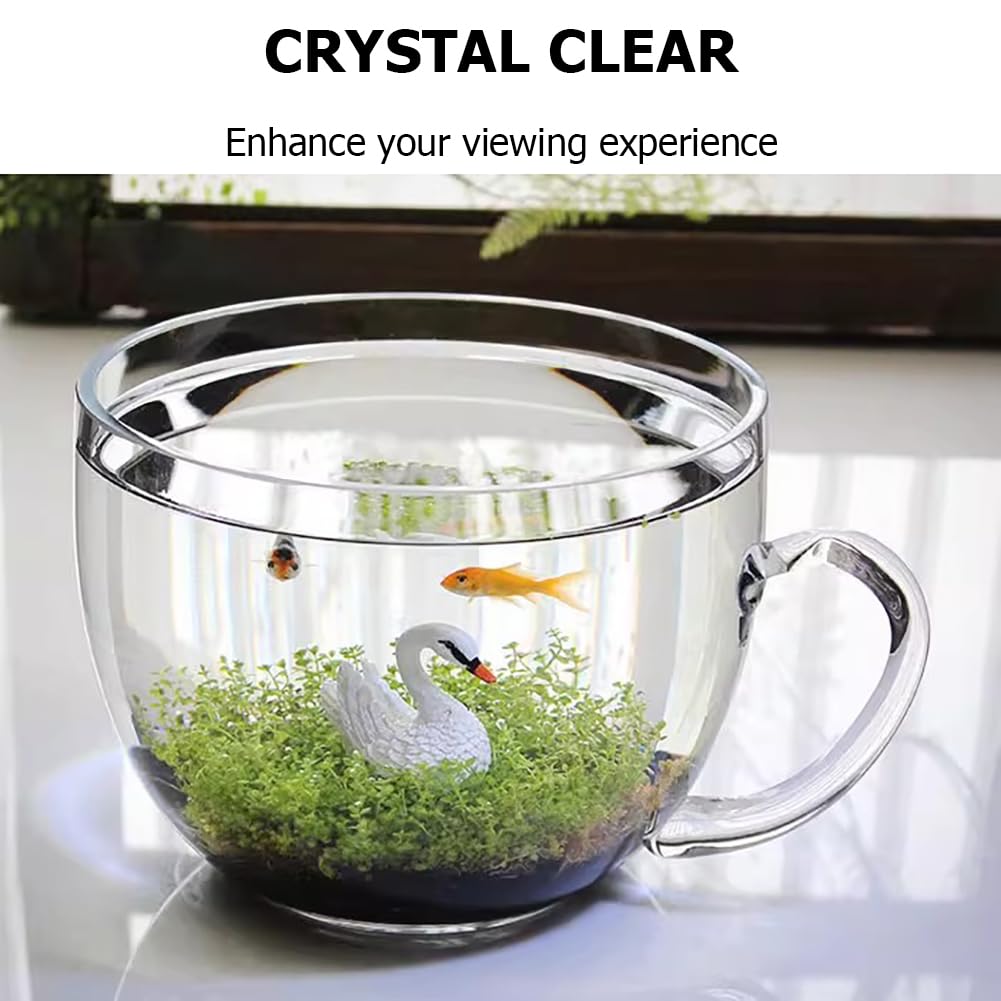 Acquario A Forma di Ciotola da 0,58 Galloni, Vaso per Piante Idroponiche in Vetro Trasparente, Piccolo Acquario con Accessori Decorativi, Ciotola per Pesci Rotonda Multiuso,D