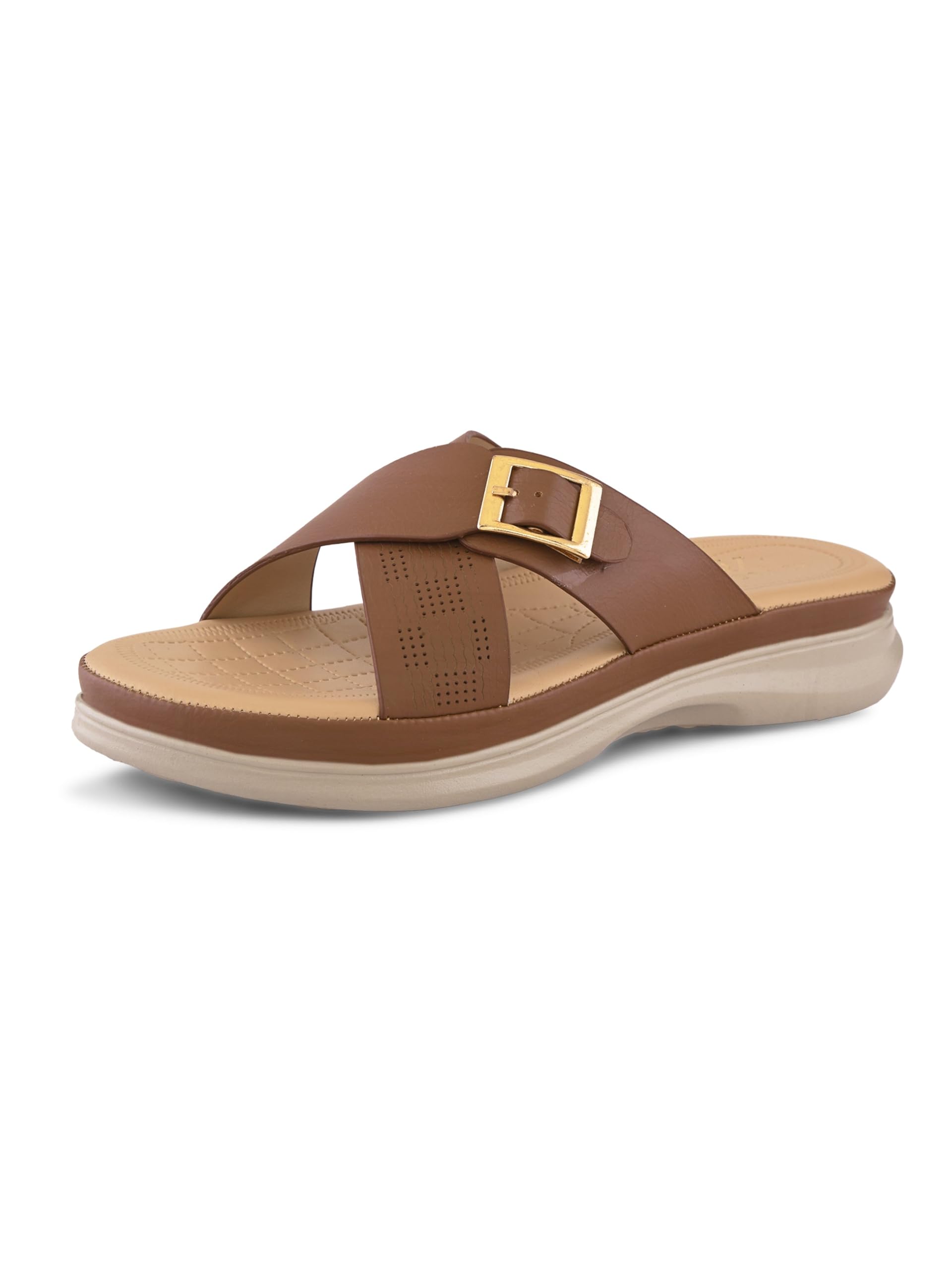 Women’s Slip-On Flats with Cross-Strap and Buckle Detail | Soft Cushioned Insole | Comfortable and Stylish Footwear for Relaxation & Everyday Comfort-image-25