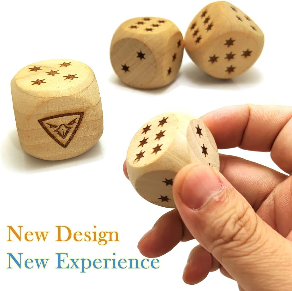 Big Wooden Dice Set for Table Game Party Playing Dices Math Teaching Tool,30MM Large/Cartoon Eagle Pattern 3Pcs/Set
