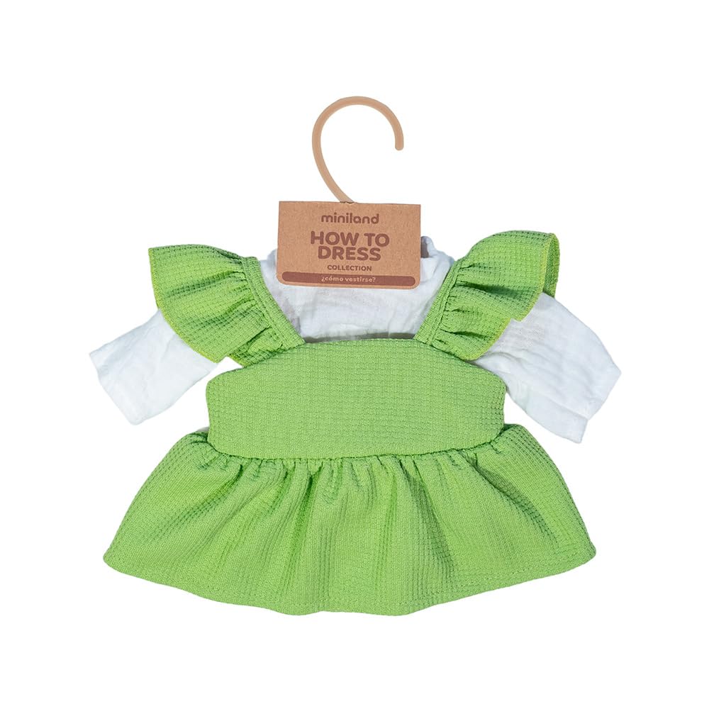 Miniland - Clothes for 38 cm Doll, Clothing Accessory for Dolls Mid-Season Dress and T-Shirt, Green - Image 2