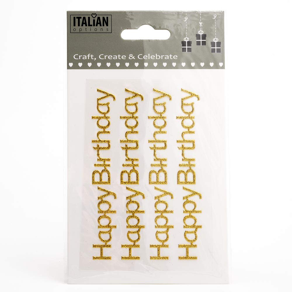 Happy Birthday Stickers Gold Glitter 10cm x 1.1cm (4 Pieces)
