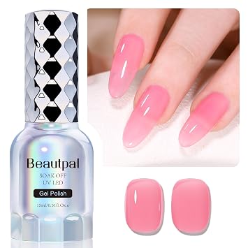 BEAUTPAL Jelly Rose Gel Nail Polish 15ML Sheer Translucent UV Light Cure Gel Polish for Nail Art DIY Manicure and Pedicure at Home, Color 014