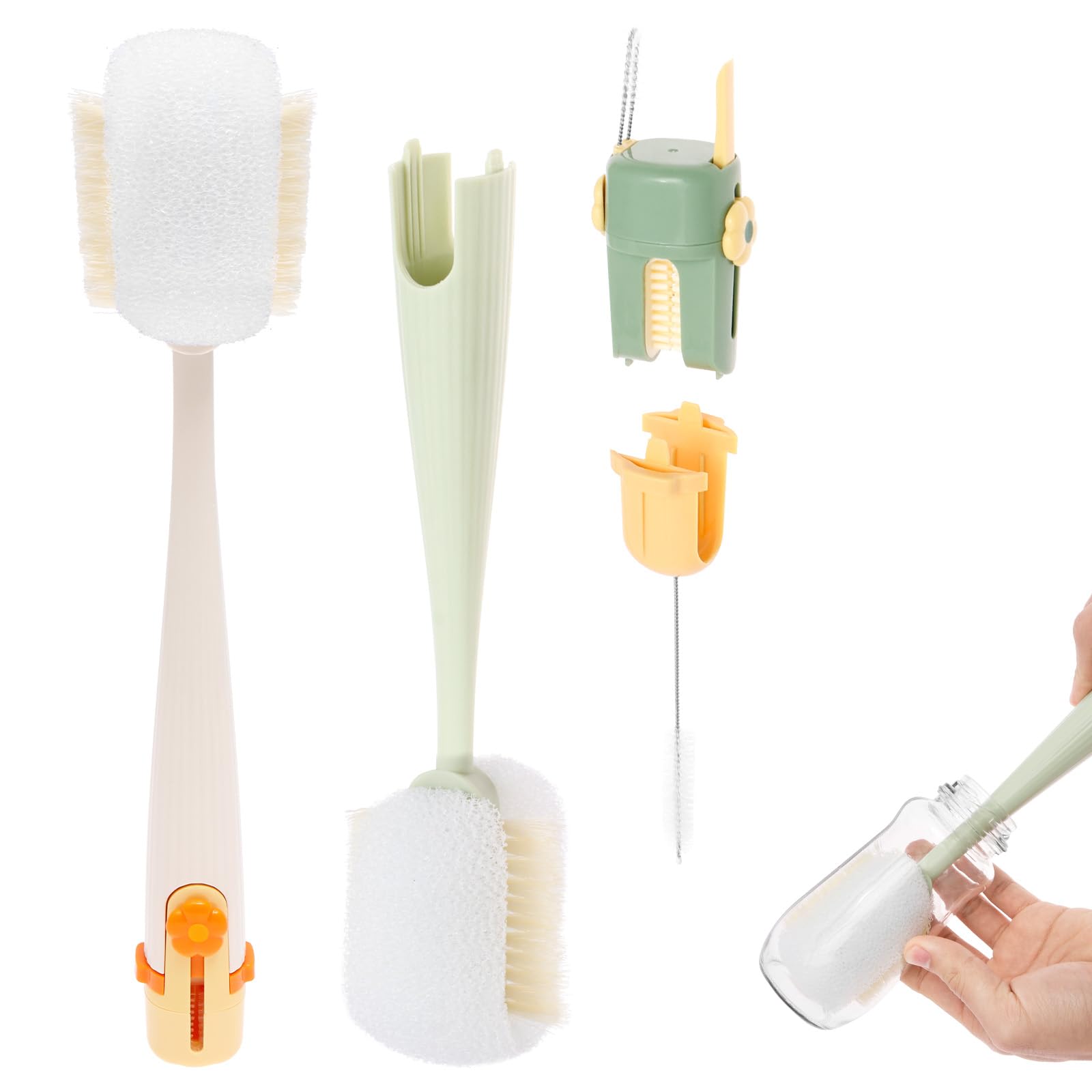 FOPPLA 5 in 1 Multifunctional Bottle Cleaning Brush Set with Nylon Bristles and Silicone Sponge, 2-Pack, Straw Cleaner and Gap Scrubber Kit for Water Bottles, Tumblers,Baby Bottles,Home Kitchen Travel