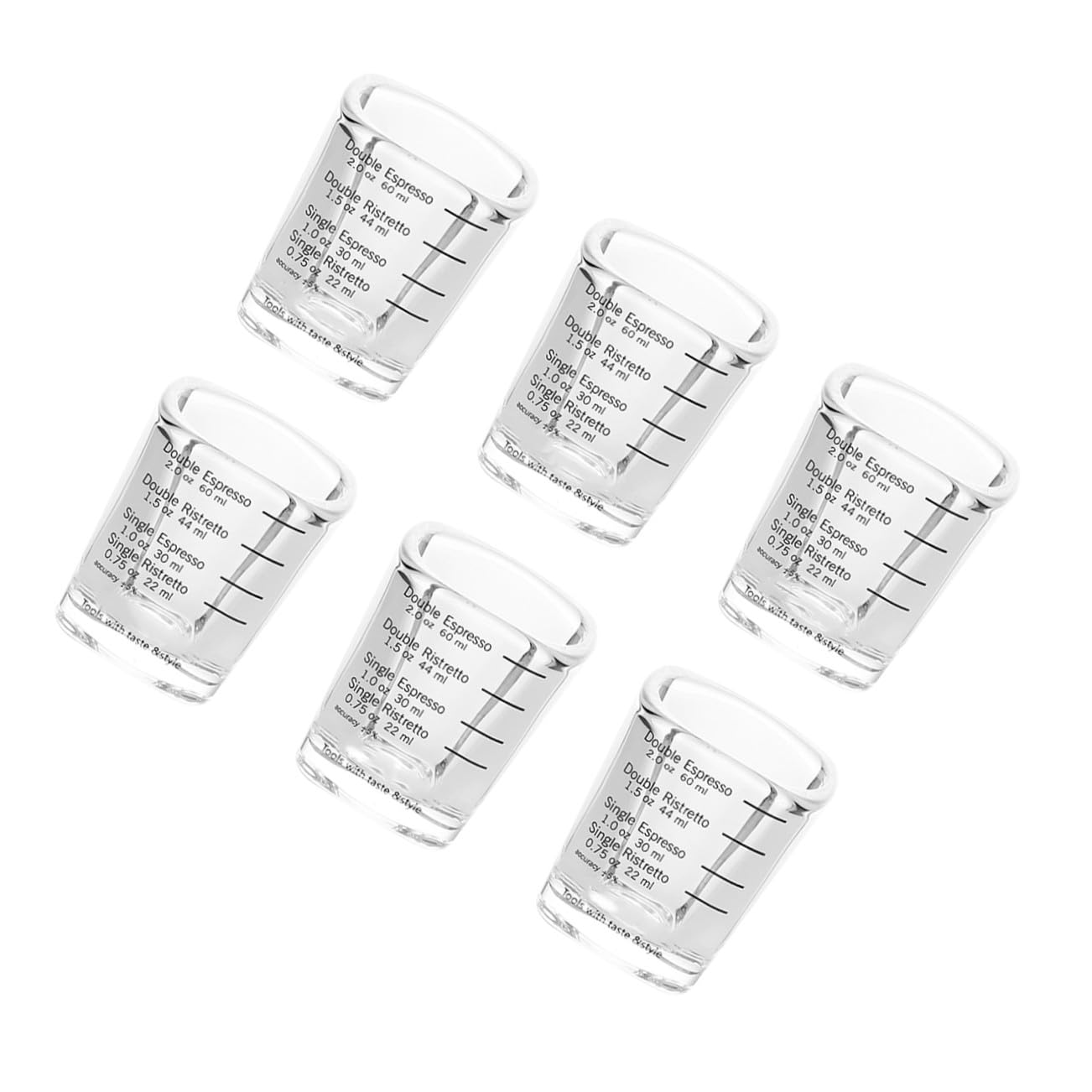 FOMIYES 6 Stück Espressotassen 60 Ml aus Borosilikatglas mit Skala Messbecher für Kaffee Tee Milch Hitzebeständig Kreatives Design für Haushalt und Schule
