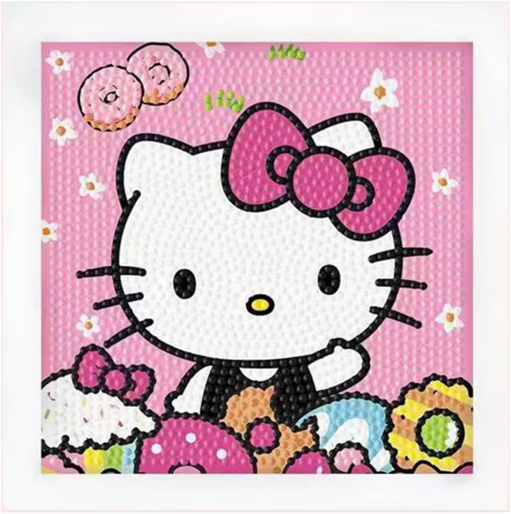 Hupalun Diamond Art Painting Kits for Kids, Kitty Diamond Art for Kids Ages 4-8-12, Hello Kitty Gem Kit Crafts Beginners with Frame for Gift Home Wall Decor(7x7inch)