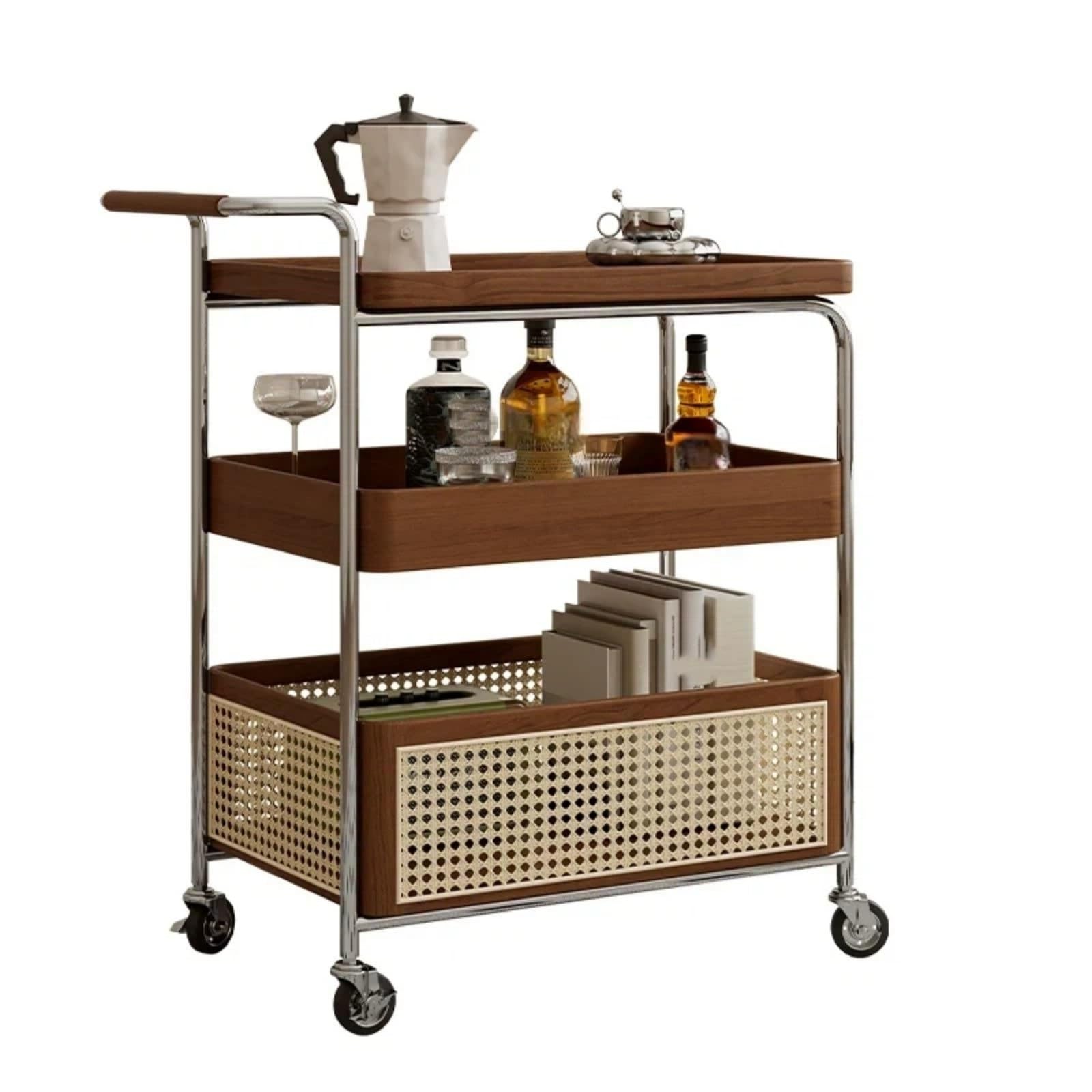 FZL02068LM Kitchen Trolley Rolling Side Table and Buffet Cart Movable Living Room Utility and Storage Trolley(Bruin)