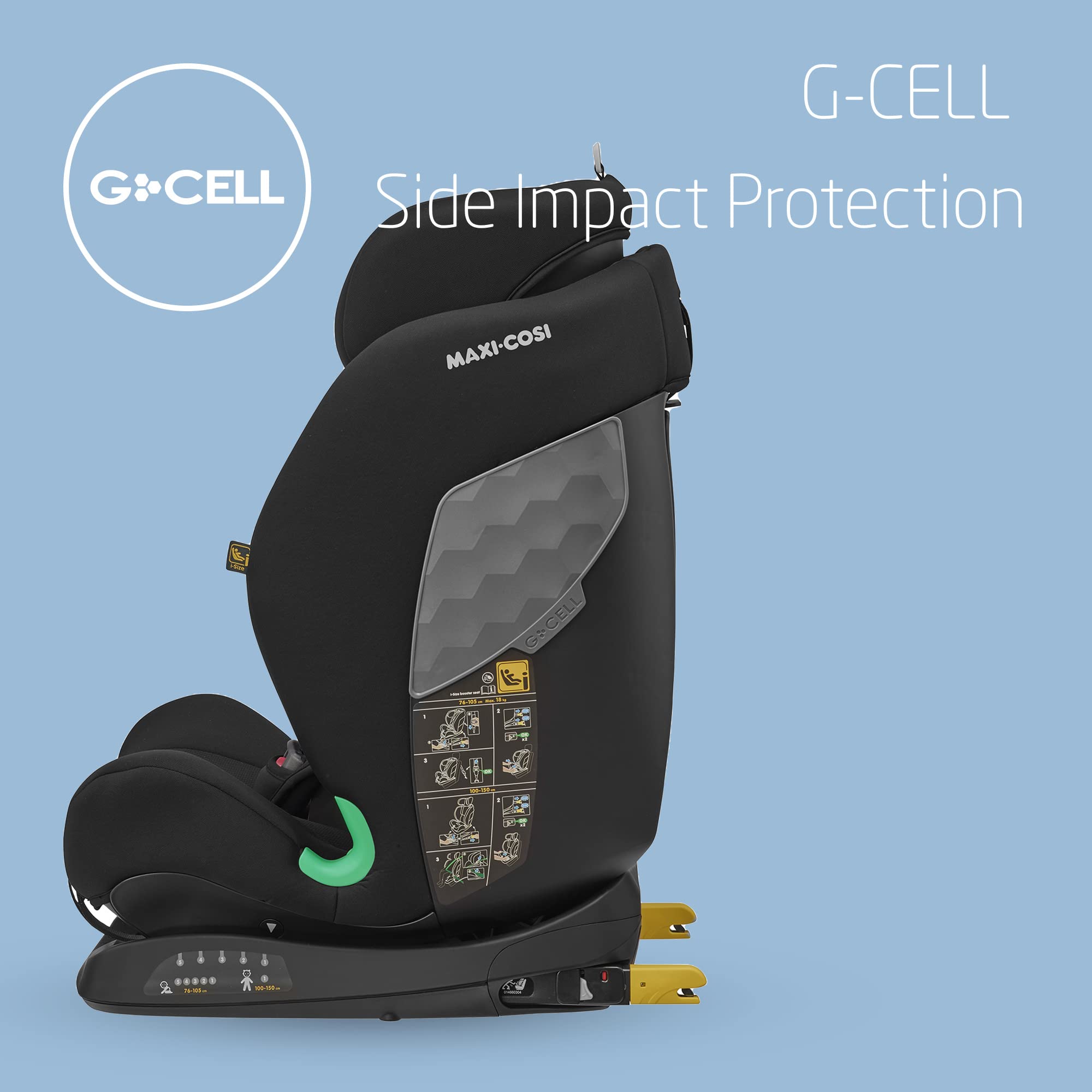 Maxi-Cosi Titan i-Size, Seggiolino Auto ISOFIX per Bambini, 15 Mesi - 12 Anni, 76 - 150 cm, Reclinabile in 5 Posizioni, G-CELL Side Impact Protection, Regolabile in Altezza, Basic Black
