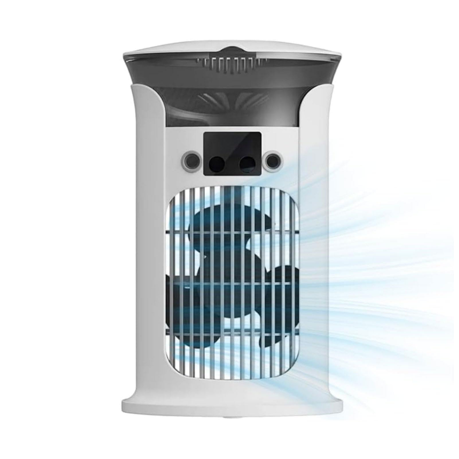 4 -in-1 Portable Air Conditioner, 3 Speeds Silent Mini Air Cooler with 7 Color Lights & 880ml Water Storage Box, USB Rechargeable Personal Air Conditioning Fan for Bedroom Desk Home Office (White)
