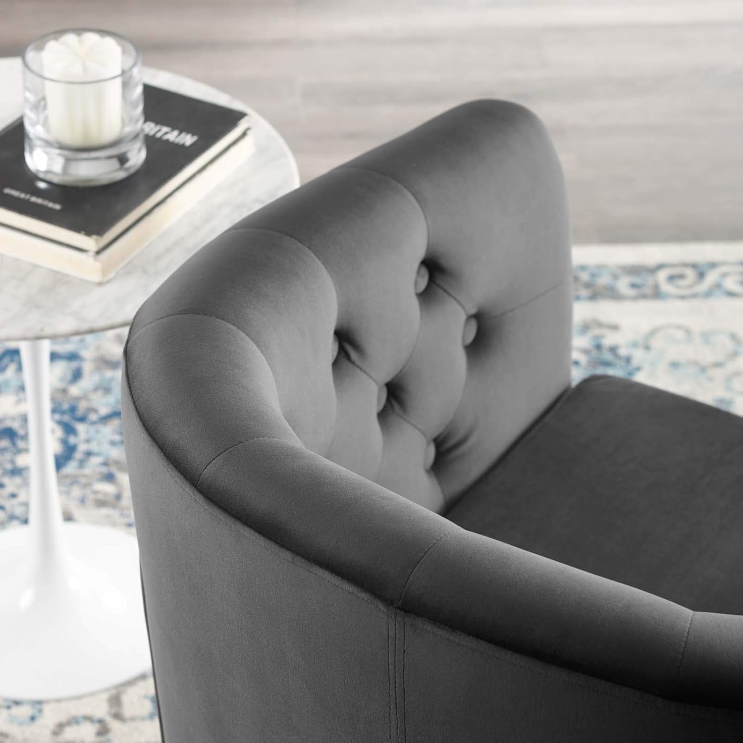Modway Prospect Tufted Performance Velvet Swivel Armchair, Charcoal 28D x 30W x 30H in