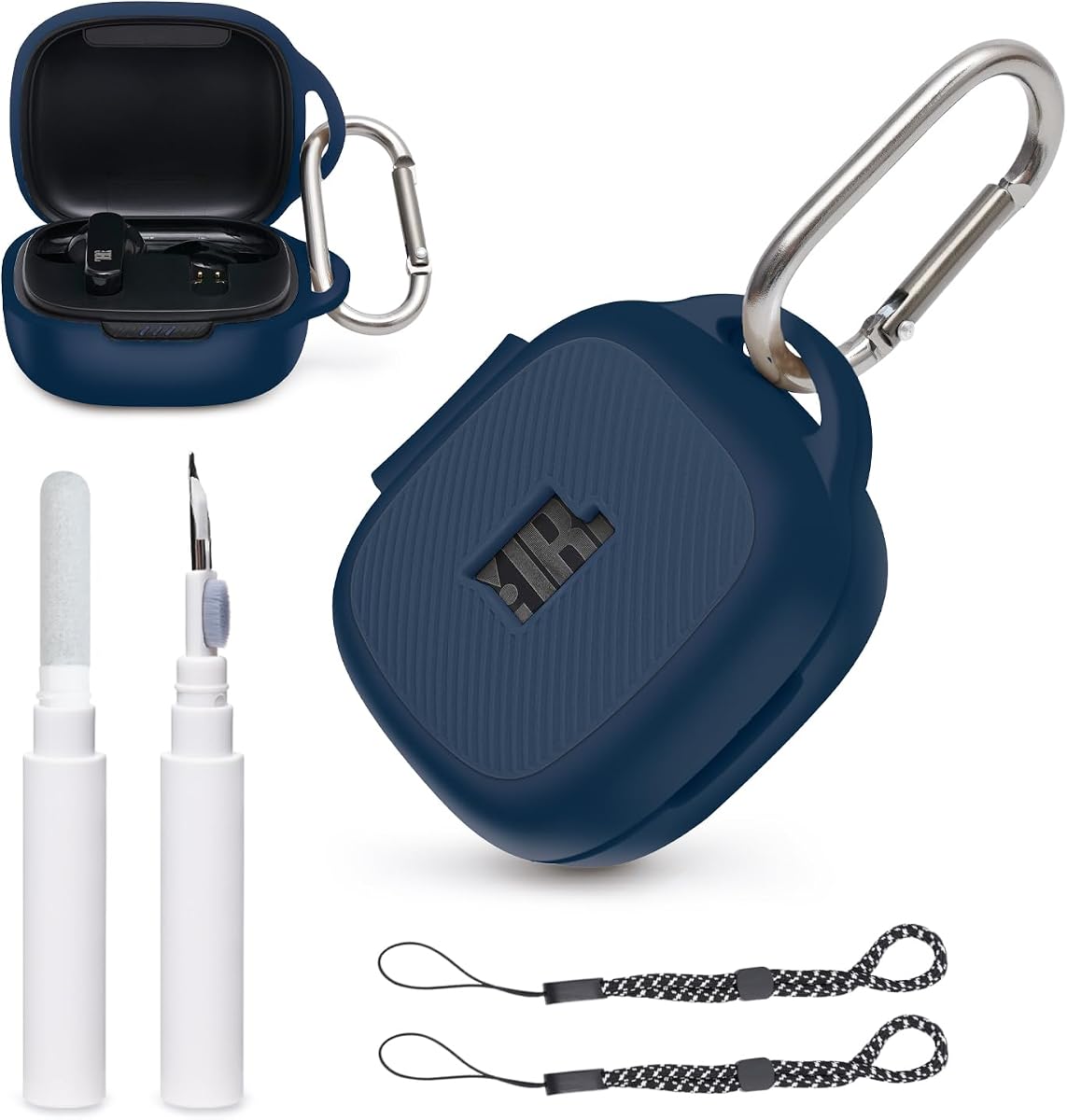 5 in 1 Silicone Protective Case for JB-L Live Pro 2 Earbuds with Visible Design, Shockproof Scratch Resistant Cover with Cleaner Kit, Carabiner & 2 Lanyards