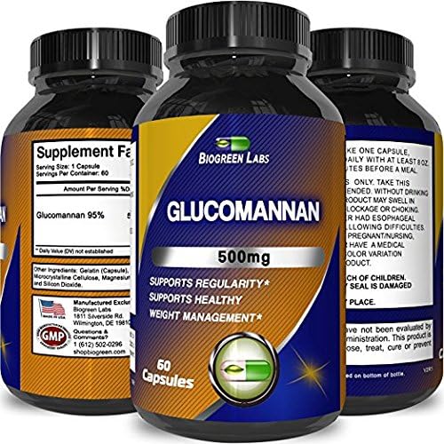 Glucomannan Capsules Weight Loss Appetite Suppressant That Works - Natural Constipation Relief - Balance Blood Sugar & Cholesterol - Supplement for Men & Women - Konjac Root Fiber - By Biogreen Labs