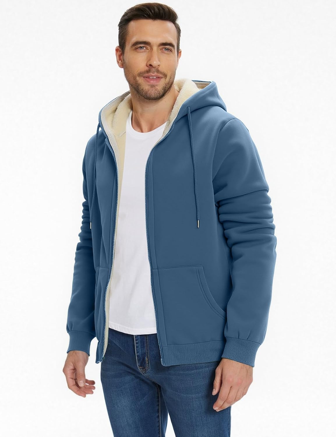 Flygo Men's Sherpa Hoodie Jacket Fleece Lined Zip Up Warm Hoodies Sweatshirt Winter Zipper Sweater Hooded Coat