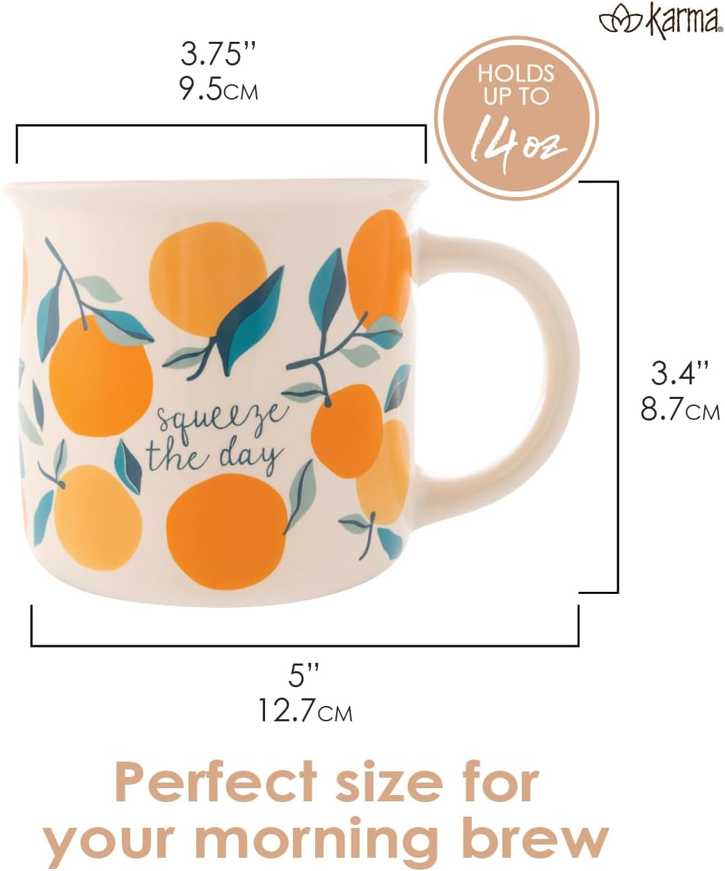 Karma, 14 oz New Bone China Camp Mug - Cute Coffee and Tea Mug - New Bone China Coffee Mugs for Women and Men, Orange - Image 2