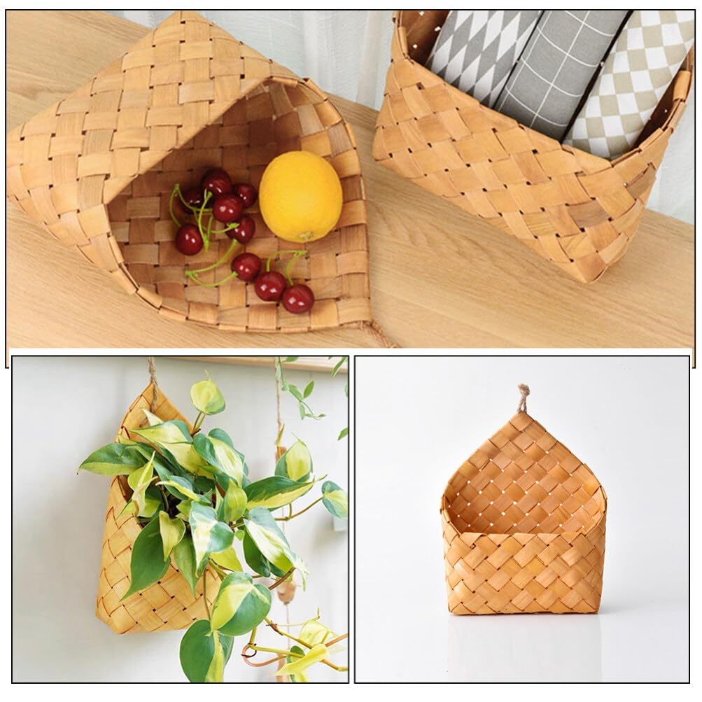Cesta de Pared Tejida de Madera Marrón 3 Piezas para Almacenamiento