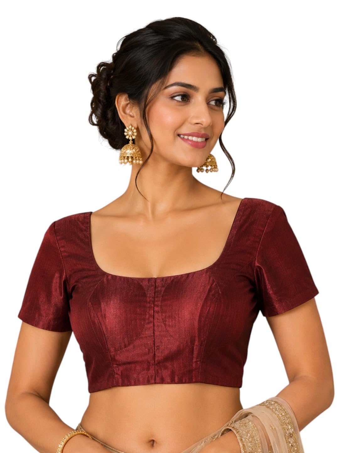 biyu Maroon Silk Saree Blouse with Half Sleeves-picture-27