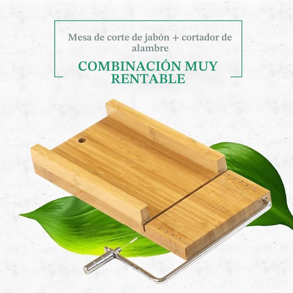 Tyenaza moldes de silicona para jabones, Juego de caja de madera Cortador de jabón manual con escala Herramienta de cocina 1200ml