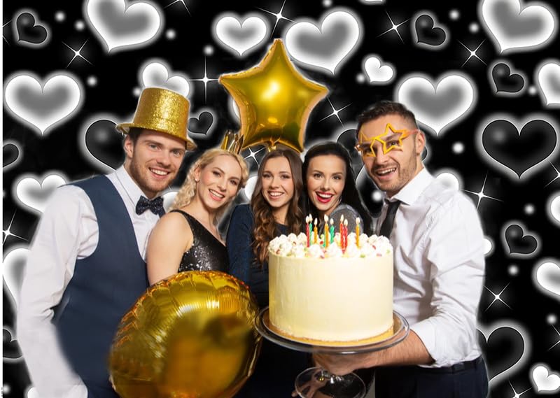 CYLYH 7x5FT Black Heart Photo Backdrop 90s Backdrops for Photoshoot Valentine's Day Backdrop Women Men Happy Birthday Photography Background Banner D853