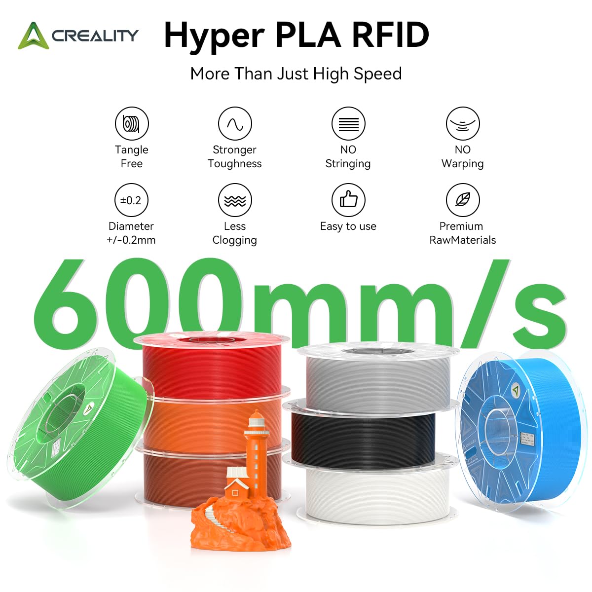 Creality Hyper PLA Filamento RFID PLA de 1.75 mm Negro+Blanco+Rojo+Azul
