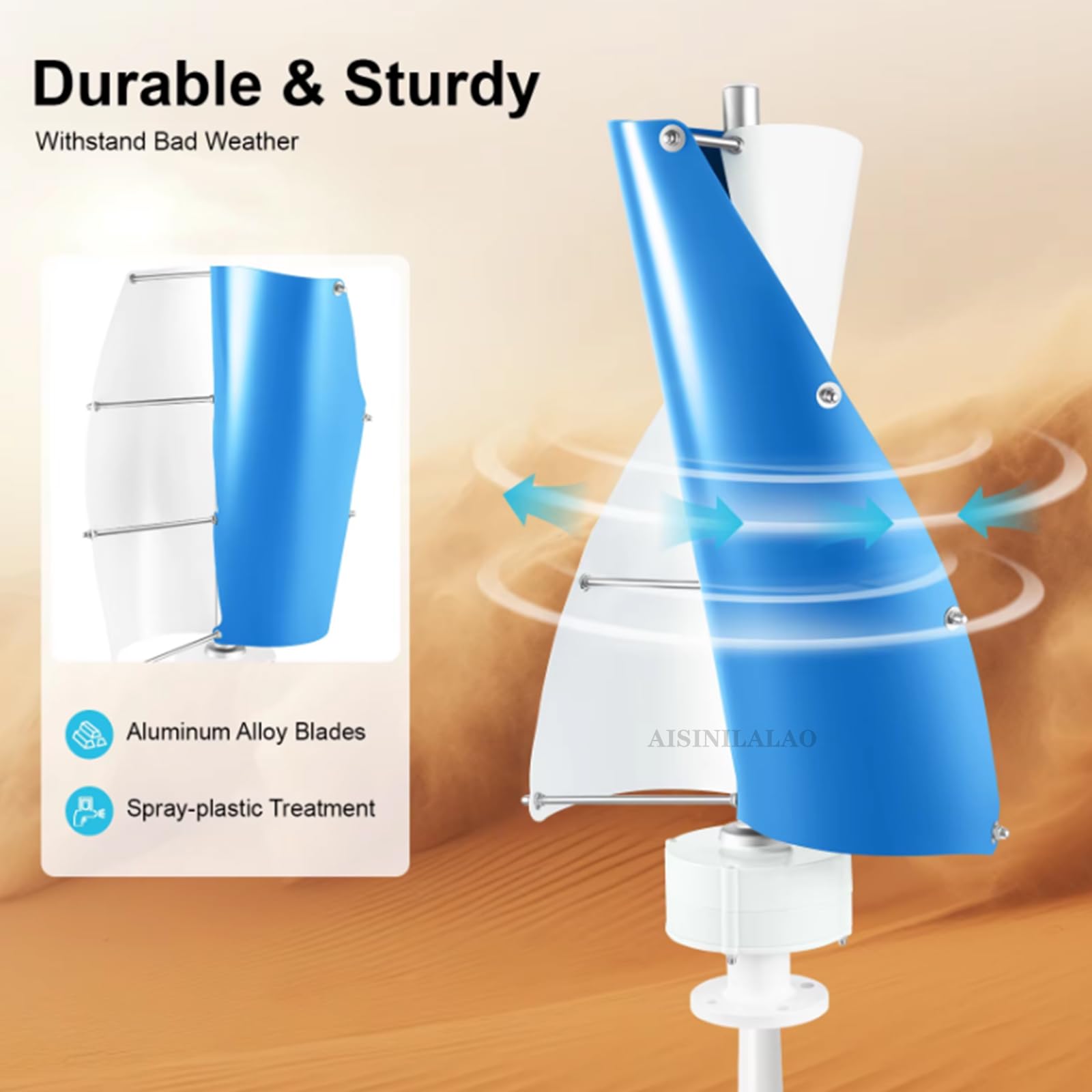 Kit De Générateur D'éolienne Domestique À Faible Bruit De 800W, Éolienne De Puissance 12V 24V 48V, Kit D'éolienne AC en Alliage D'aluminium À 2 Pales avec Contrôleur Mppt IP67