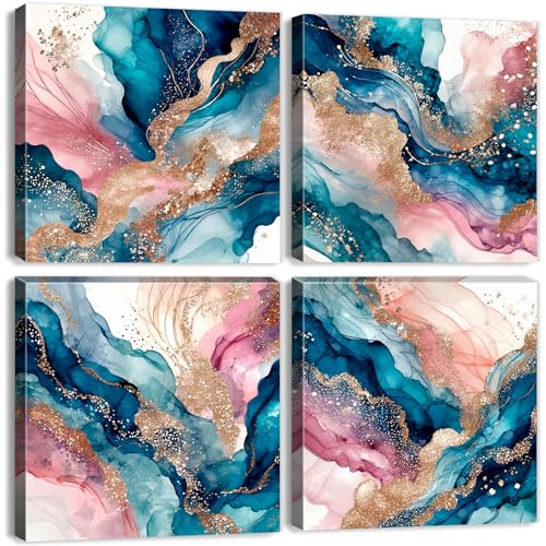 Abstract Marble Wall Art Pink and Blue Wall Decor Fluid Texture P...