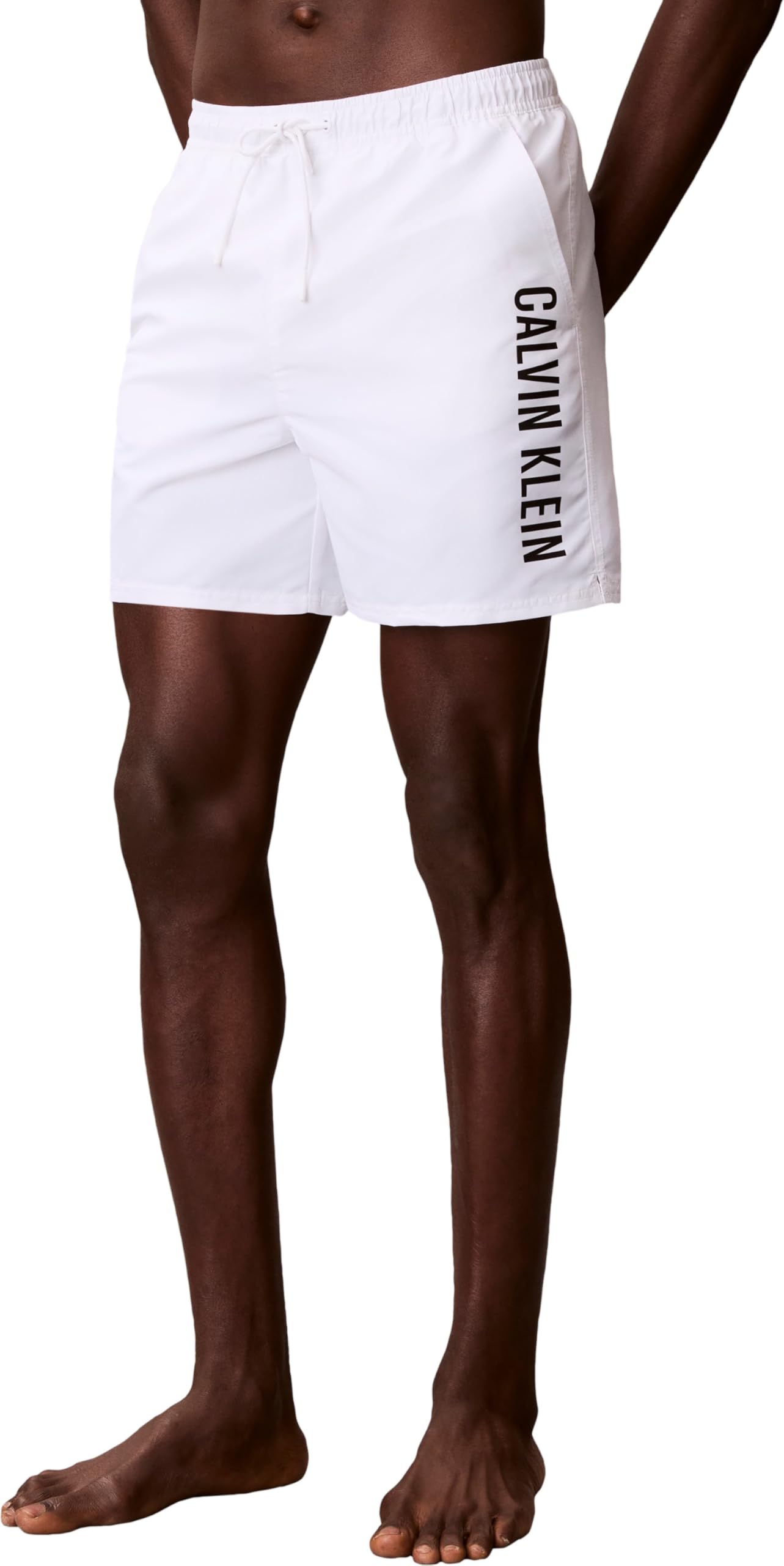Calvin Klein Men’s Swim Shorts Medium Drawstring with Drawstring, White (Classic White), S