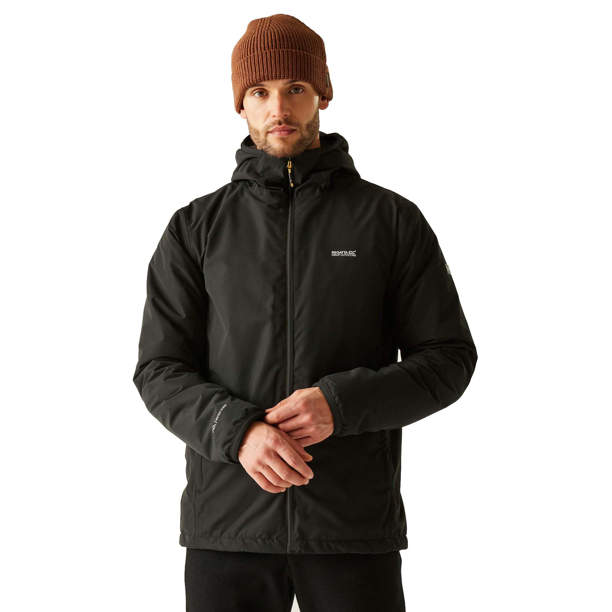 Regatta Men's Caspen Isotex 10000 Breathable Waterproof Long Sleeve Full Zip Waterproof Jacket - Black - M