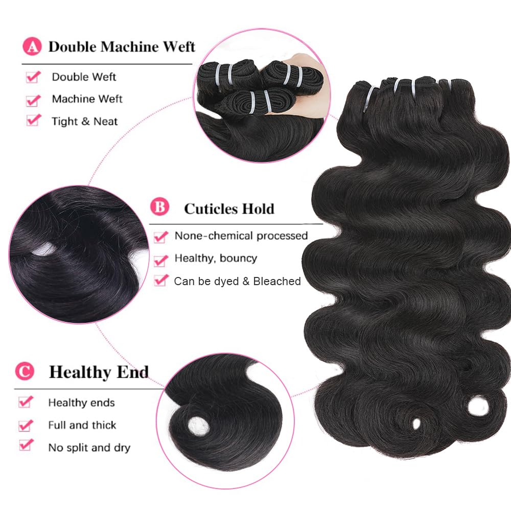 17A Raw Bundles Human Hair Body Wave,20 22 24 Inch Body Wave Bundles Human Hair,Triple Lifespan Virgin Hair Extensions,Multiple Washes Keep Texture Silky Soft