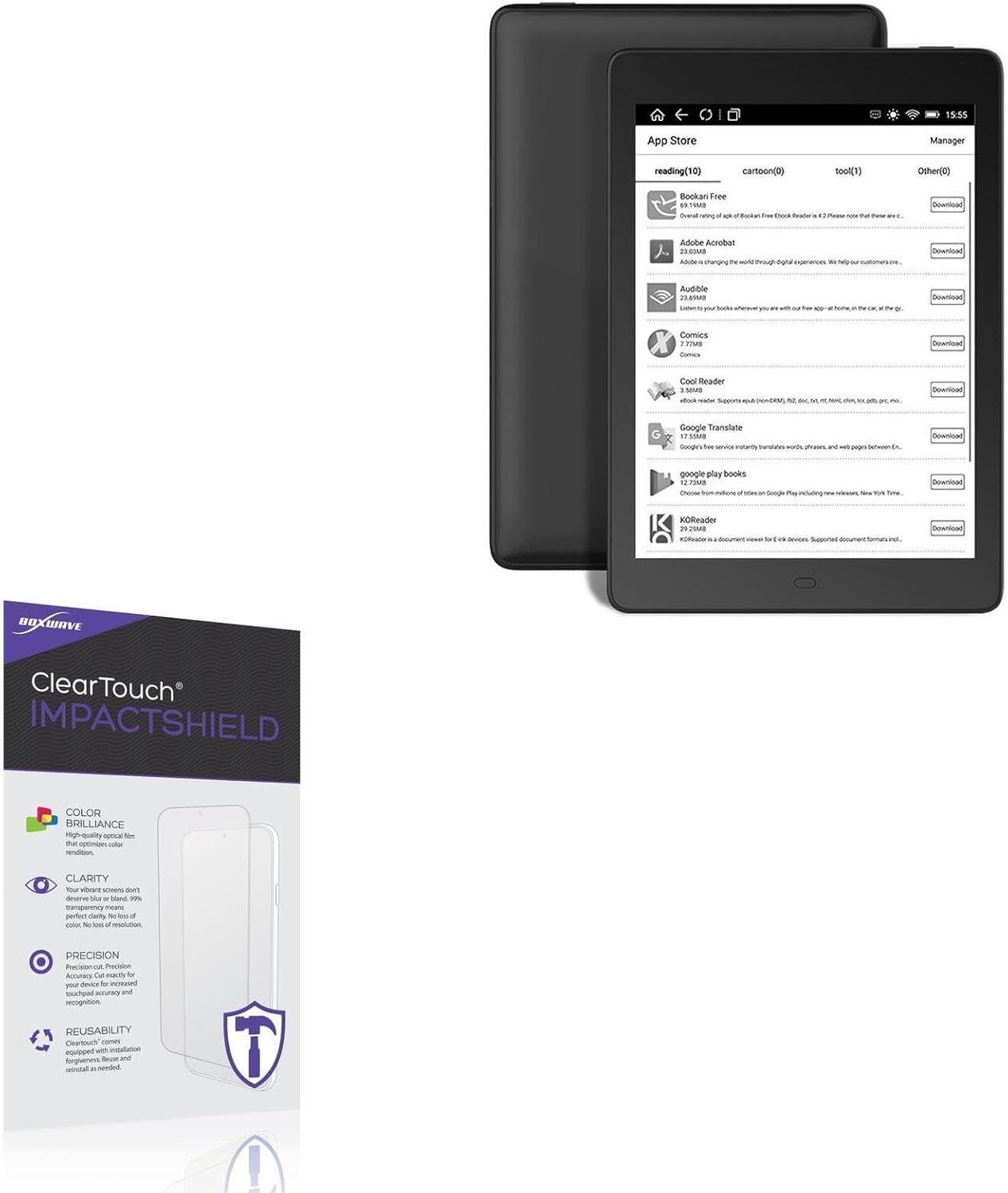 BoxWave Screen Protector Compatible with Boyue Likebook Ares Note - ClearTouch ImpactShield (2-Pack), Impenetrable Screen Protector Flexible Film