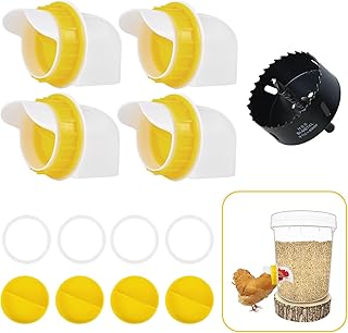 Chicken Feeders No Waste, Automatic Chicken Feeder, Rodent Proof, Weather Proof Poultry Feeder for Chickens & Duck (Yellow) (4 + Holesaw)