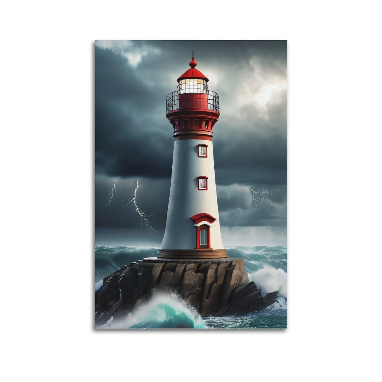 CXHJCA Lighthouse Poster Stormy Beacon Poster Decorative Painting Canvas Wall Posters And Art Picture Print Modern Family Bedroom Decor Posters 20x30inch(50x75cm)