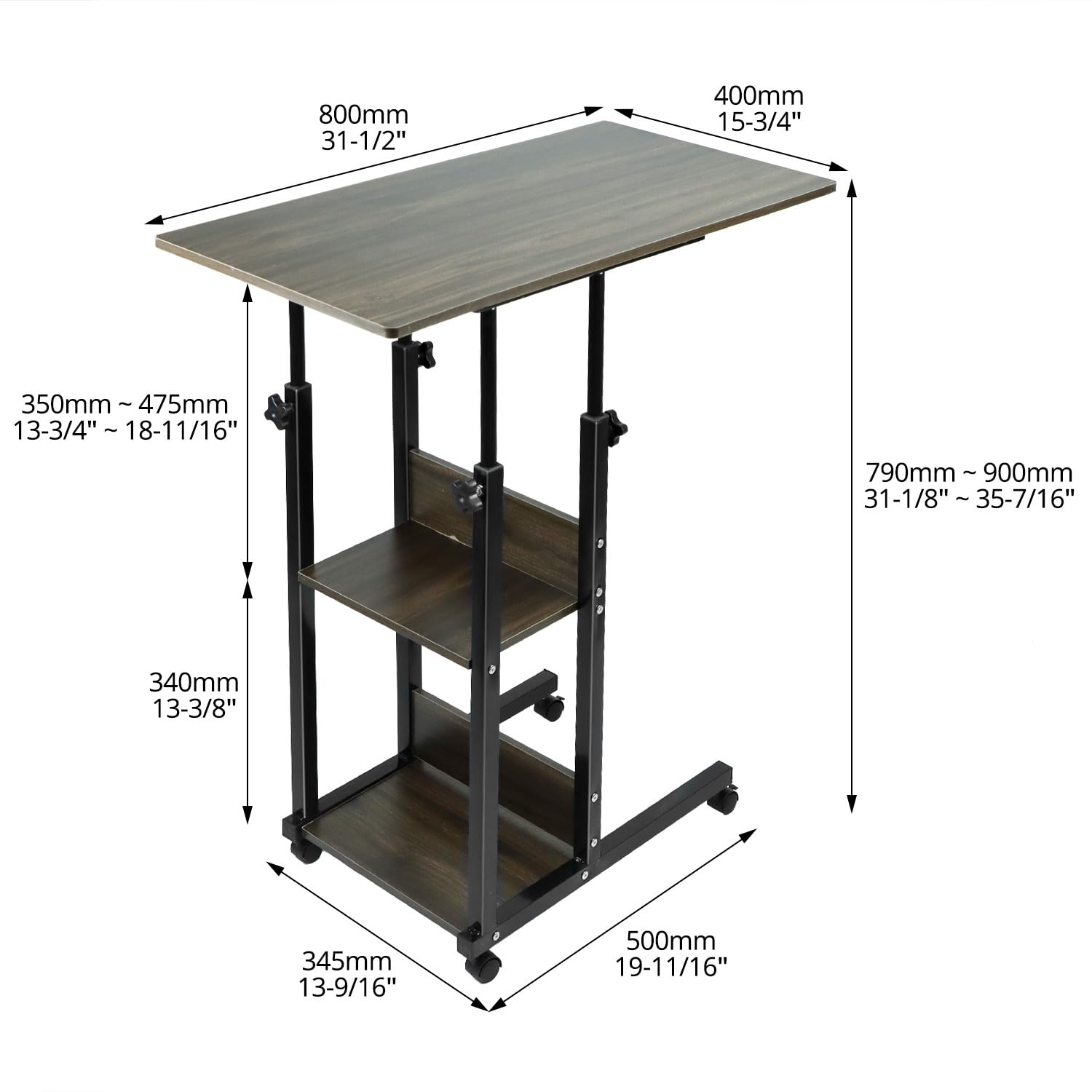 QWORK Mesa auxiliar, 80 x 40 cm, escritorio con ruedas, mesa ajustable en altura, mesa de sofá, para dormitorio o salón