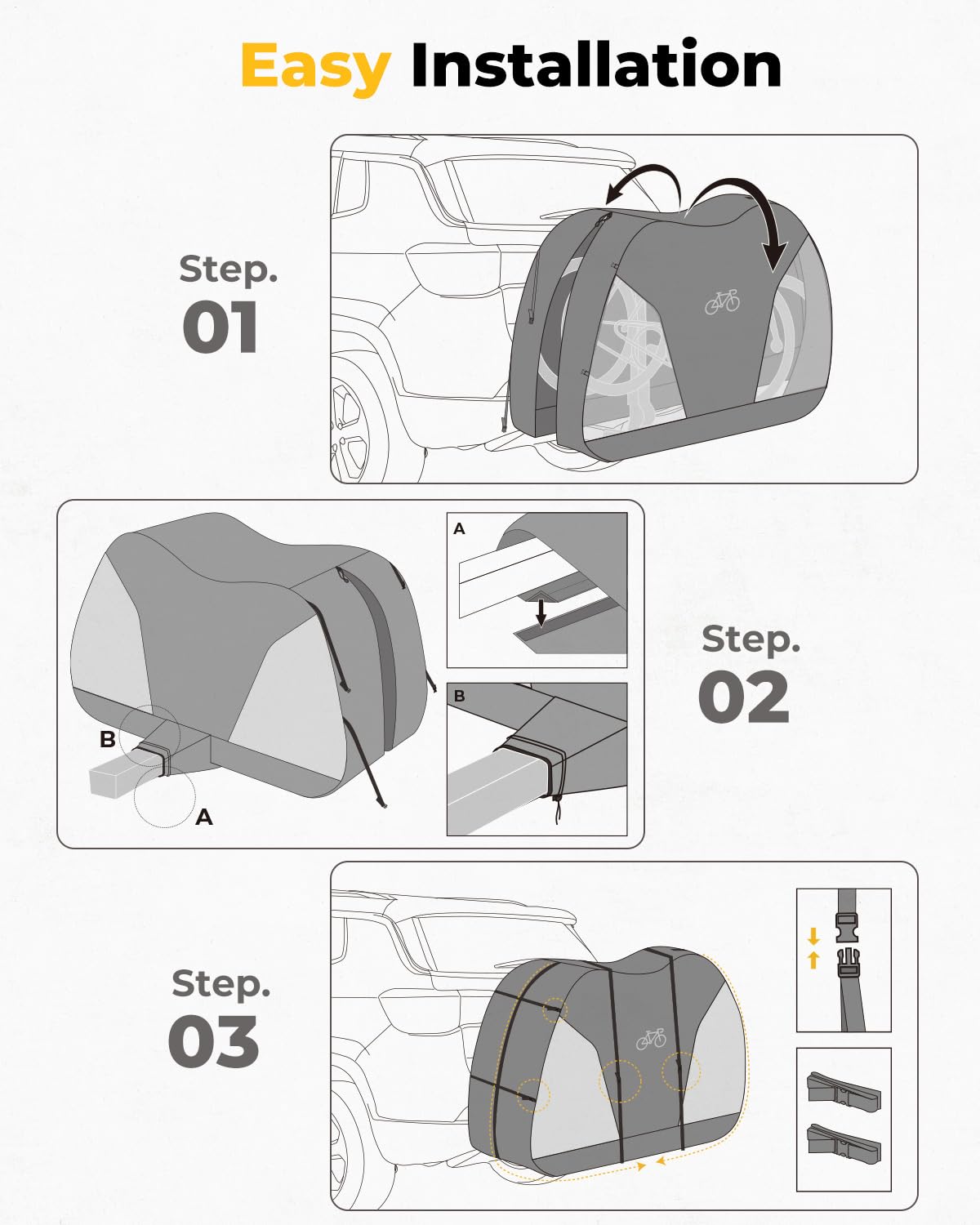 BougeRV Funda para bicicleta para transporte en rack, cubierta de bicicleta de viaje 2/3/4 con luz trasera transparente para SUV, caravana, camión, cubierta gruesa 600D Oxford impermeable para
