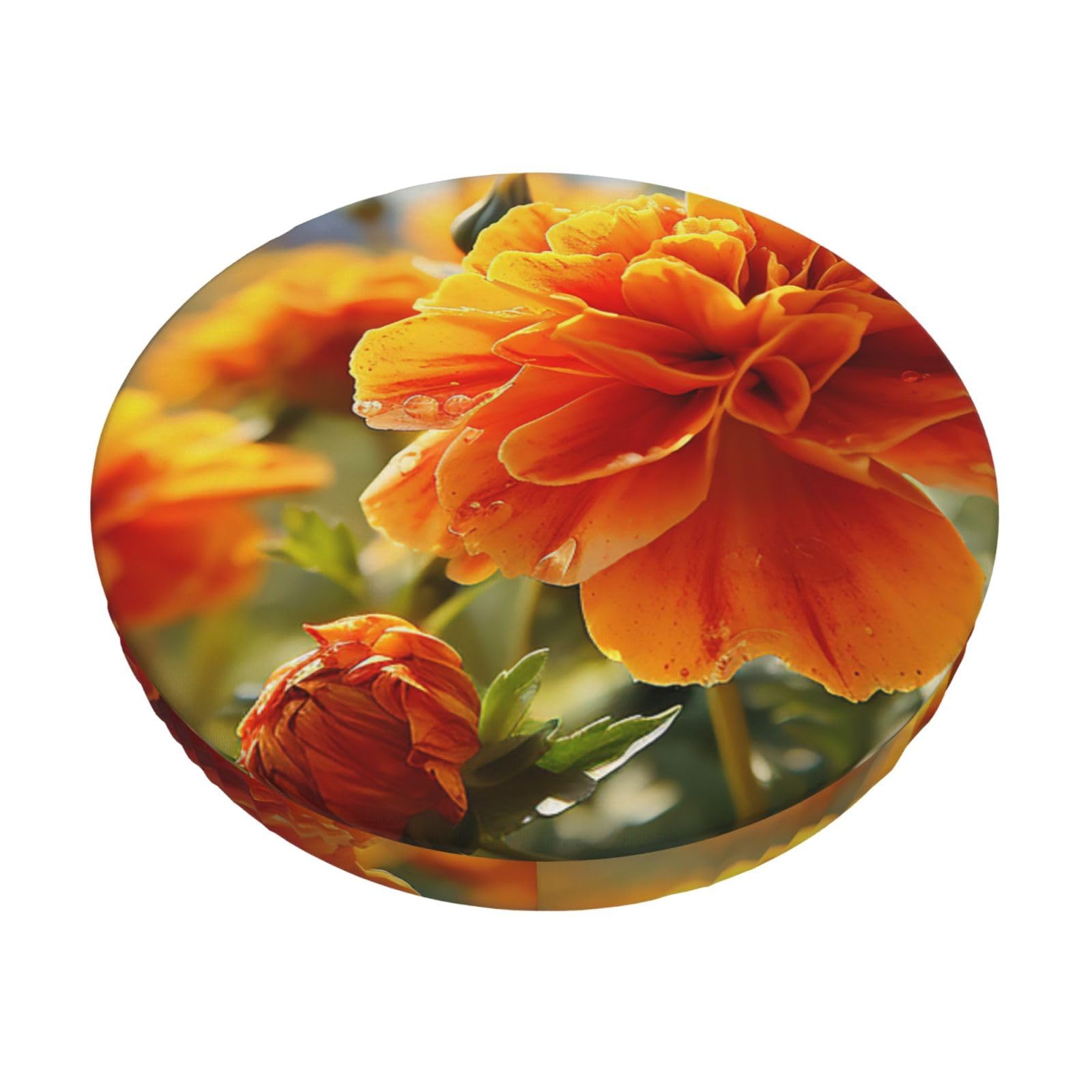 Fodpand Black Marigold Flower Autumn Flowers Stool Covers Round 12 Inch, Stretch Round Bar Stool Seat Covers Washable Dustproof Stool Cushion Slipcover Soft Velvet Bar Chair Covers With Elastic Band