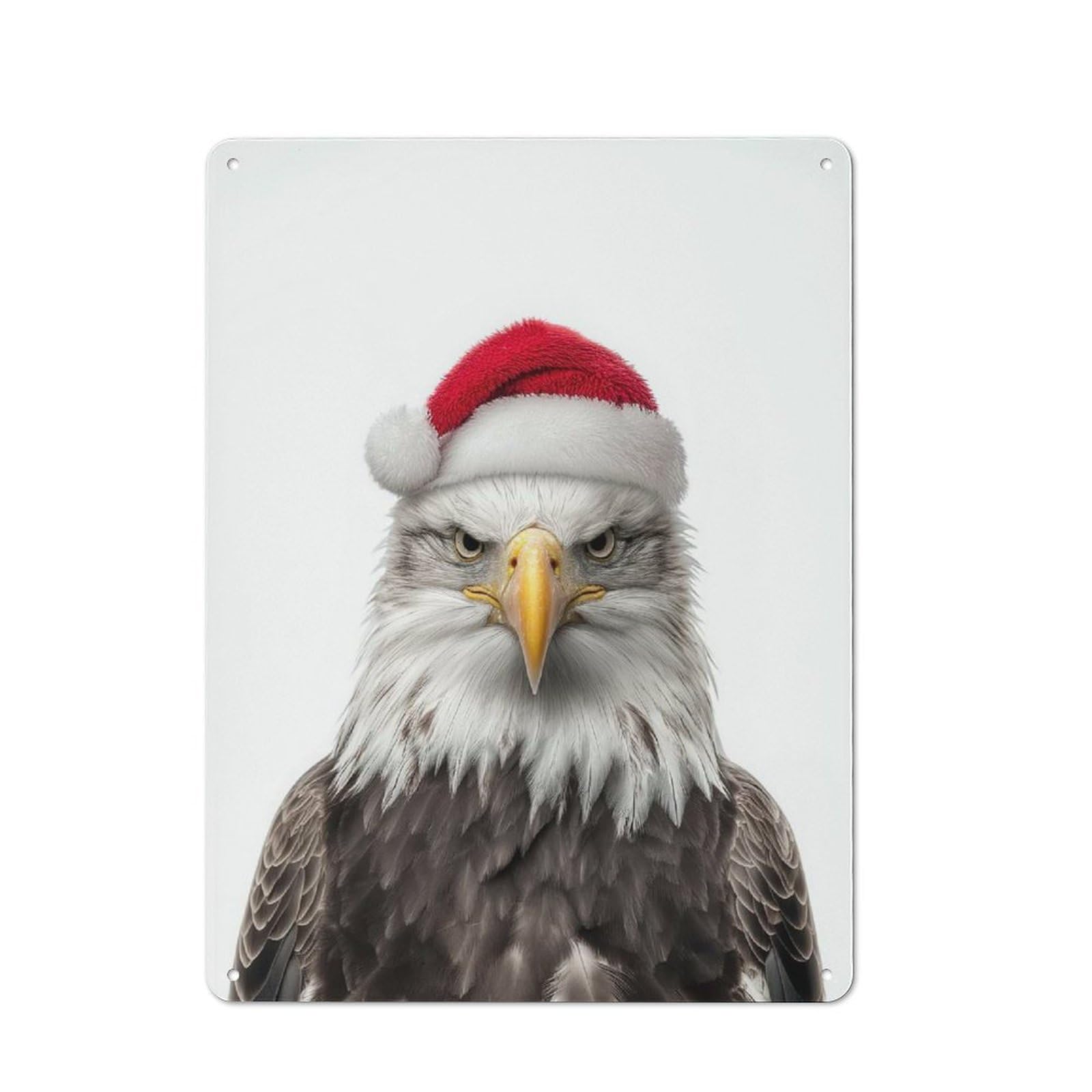 Junmoney Bald Eagle With Santa Hat Retro-Style Tin Wall Plaque 40X30cm For Café Or Home Bar, New Home Wall Decor For Home Bar Enthusiasts