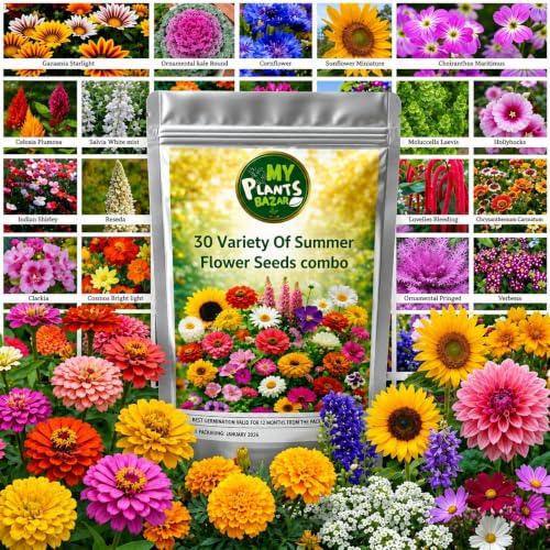 Image of 30 Variety Summer Flower Seeds Combo Pack | High Germination Non-GMO Seeds for Home Gardening | Balcony, Terrace & Garden Flower Growing Kit | Mixed Color Flower Seeds Collection