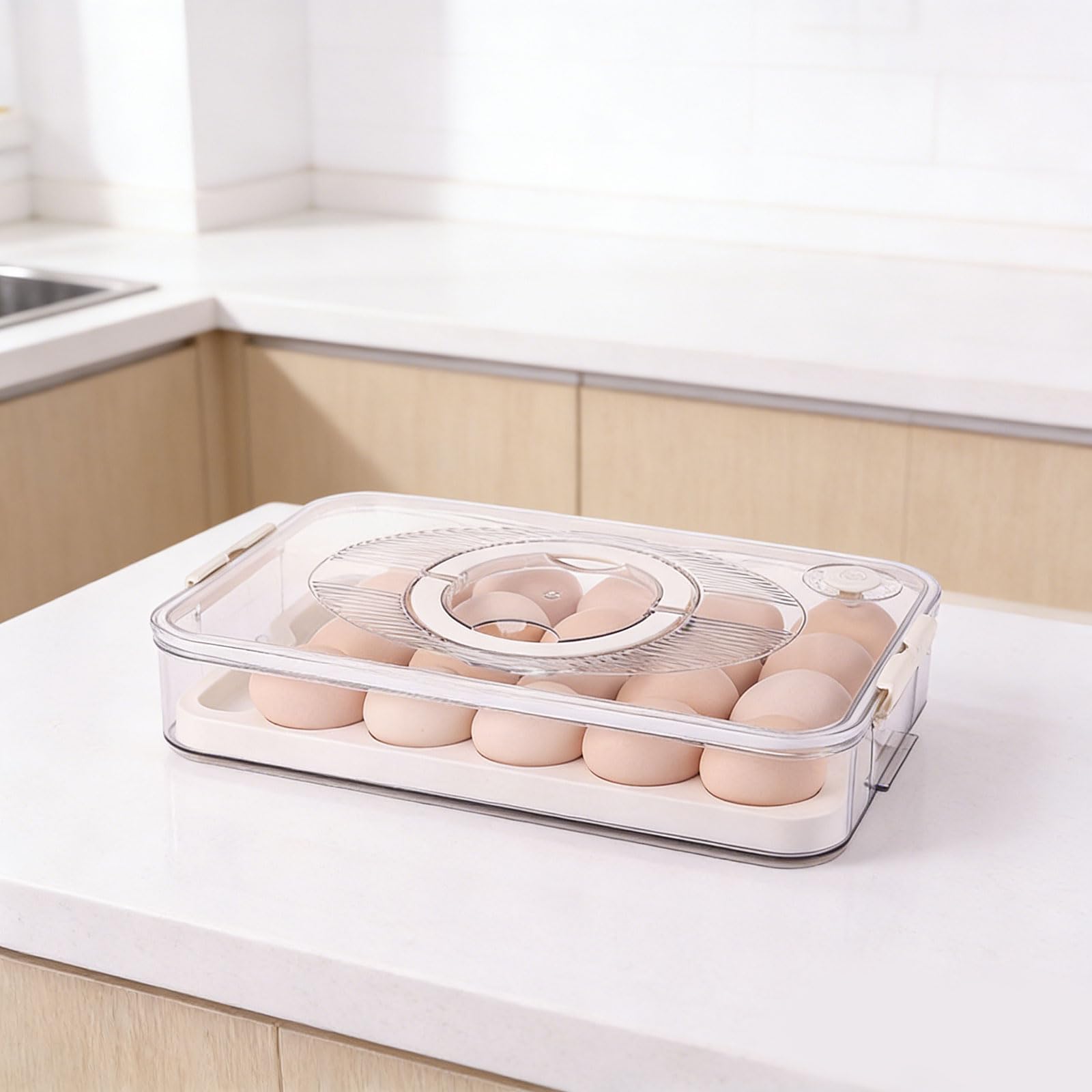 PANGBOER Soporte multiusos para huevos de 2/1 niveles con base antideslizante y asa de fácil agarre para un transporte y almacenamiento seguros, caja a prueba de fugas