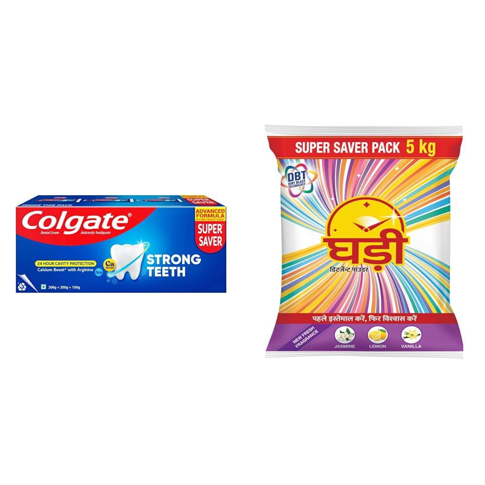 Colgate Strong Teeth, 500g (200g + 200g + 100g), Calcium-boost Tooth Paste for 2X Stronger Teeth, Protects Enamel, Whitens Teeth, Fresh Breath & Prevents Cavities (Combo Multipack) & Ghadi Detergent-image-47