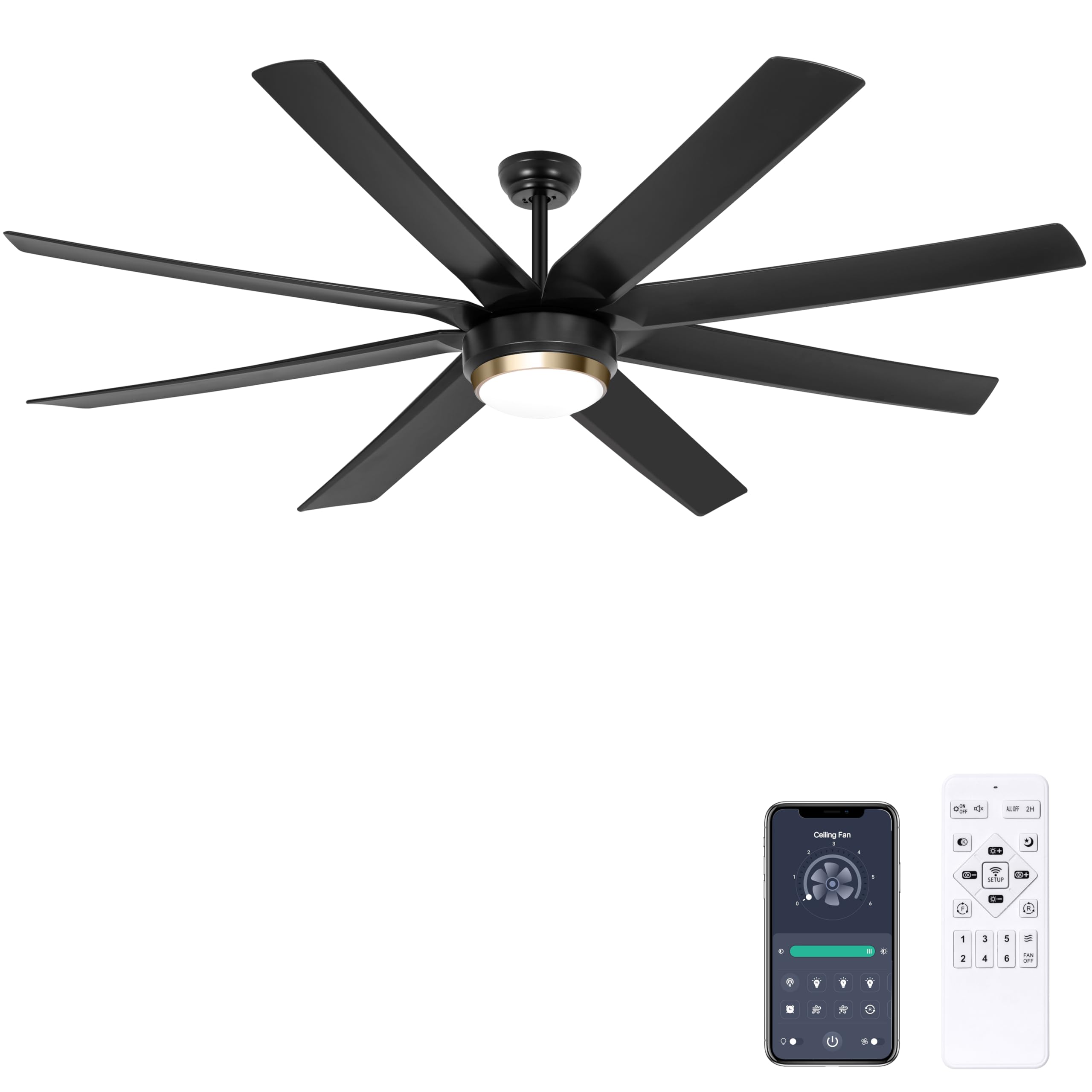 Photo 1 of **READ NOTES**Ohniyou Ceiling Fan with Light - 70 Inch Indoor Outdoor Large Ceiling Fan with Remote Control, Reversible DC Motor, Dimmable, Black Modern Industrial Ceiling Fan for Living Room Patio