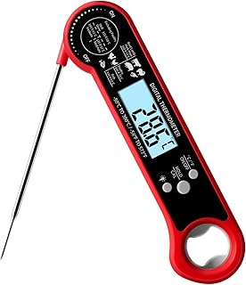 Efeng Instant Thermometer Digital,Ultra Fast Bread Thermometer sourdough with High Accuracy, Waterproof,Rotating LCD for Grill, BBQ, Smoker (Red)