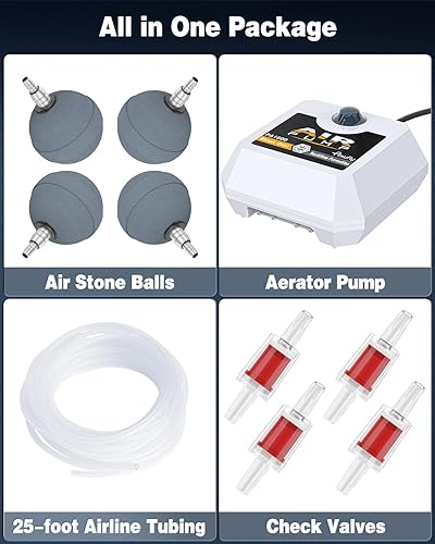 Miniatura 5 de Pawfly Bomba de aire de estanque Bomba de oxígeno para exteriores, para peces, estanque koi, ajustable, kit de bomba aireadora de jardín con tubería