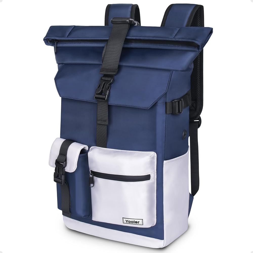 Yooler Rolltop Rucksack Herren, 27L Groß Rucksack Damen, Schulrucksack mit Laptopfach 17 Zoll, Reiserucksack Wanderrucksack für Business Arbeit Uni 